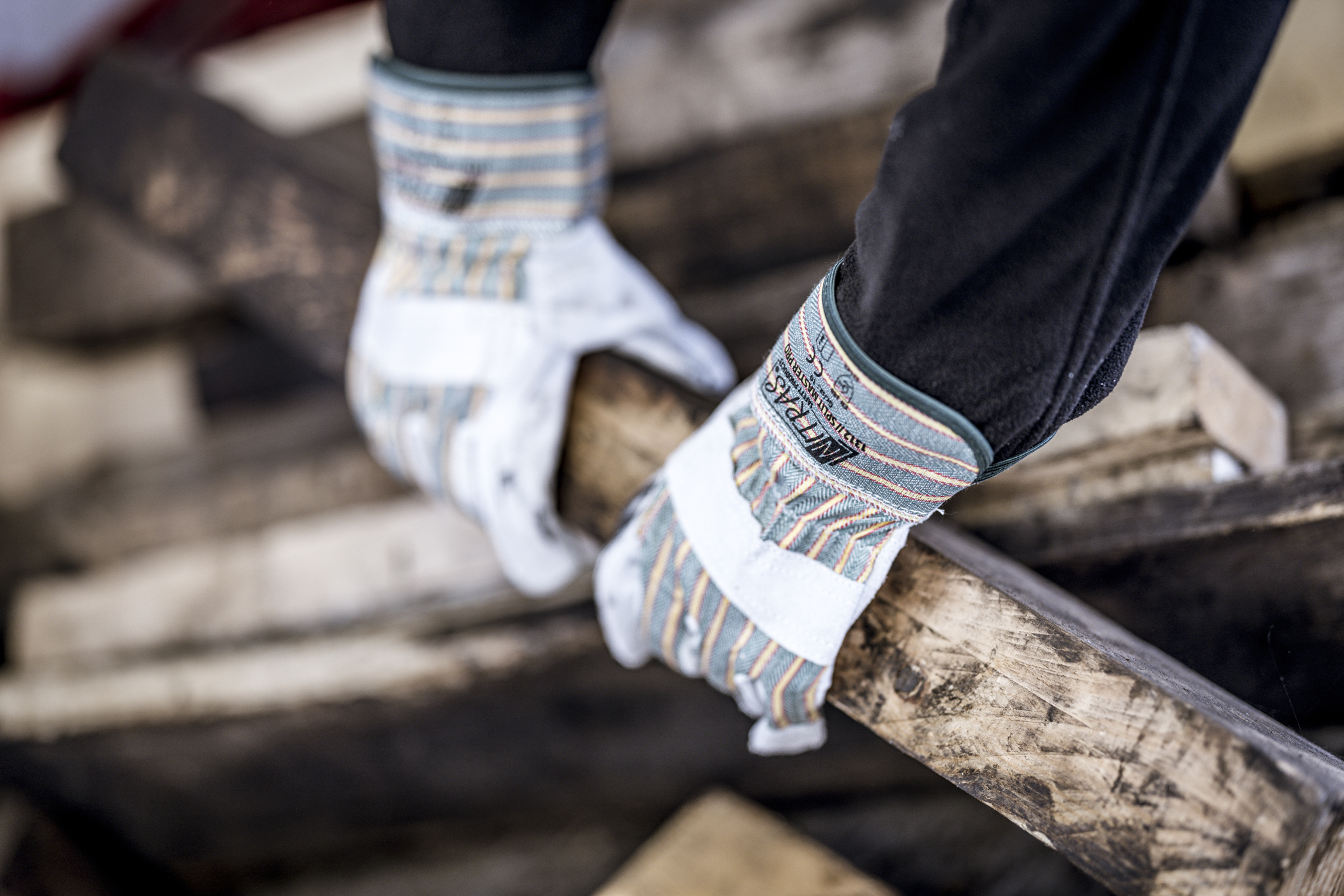 NITRAS SPLIT MASTER PRO, Rindspaltlederhandschuhe, grün / rot / gelb gestreift / grau, EN 388 Produktbild img2 L