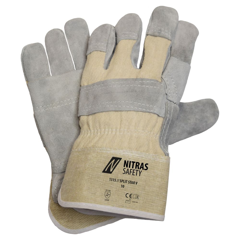 NITRAS SPLIT STAR V, Rindspaltlederhandschuhe, naturfarben / grau, EN 388 Produktbild img1 L