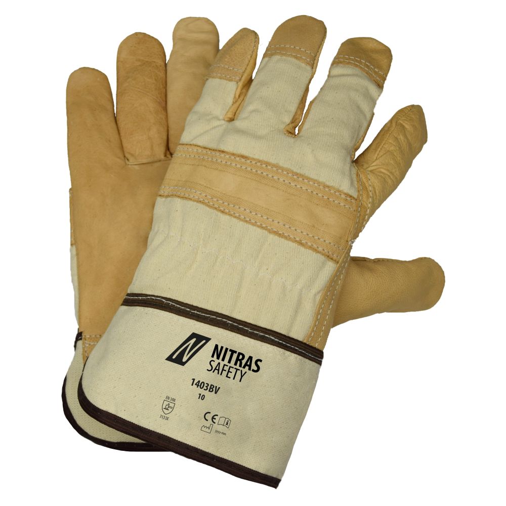NITRAS Rindvolllederhandschuhe, naturfarben / braun, EN 388 Produktbild img1 L