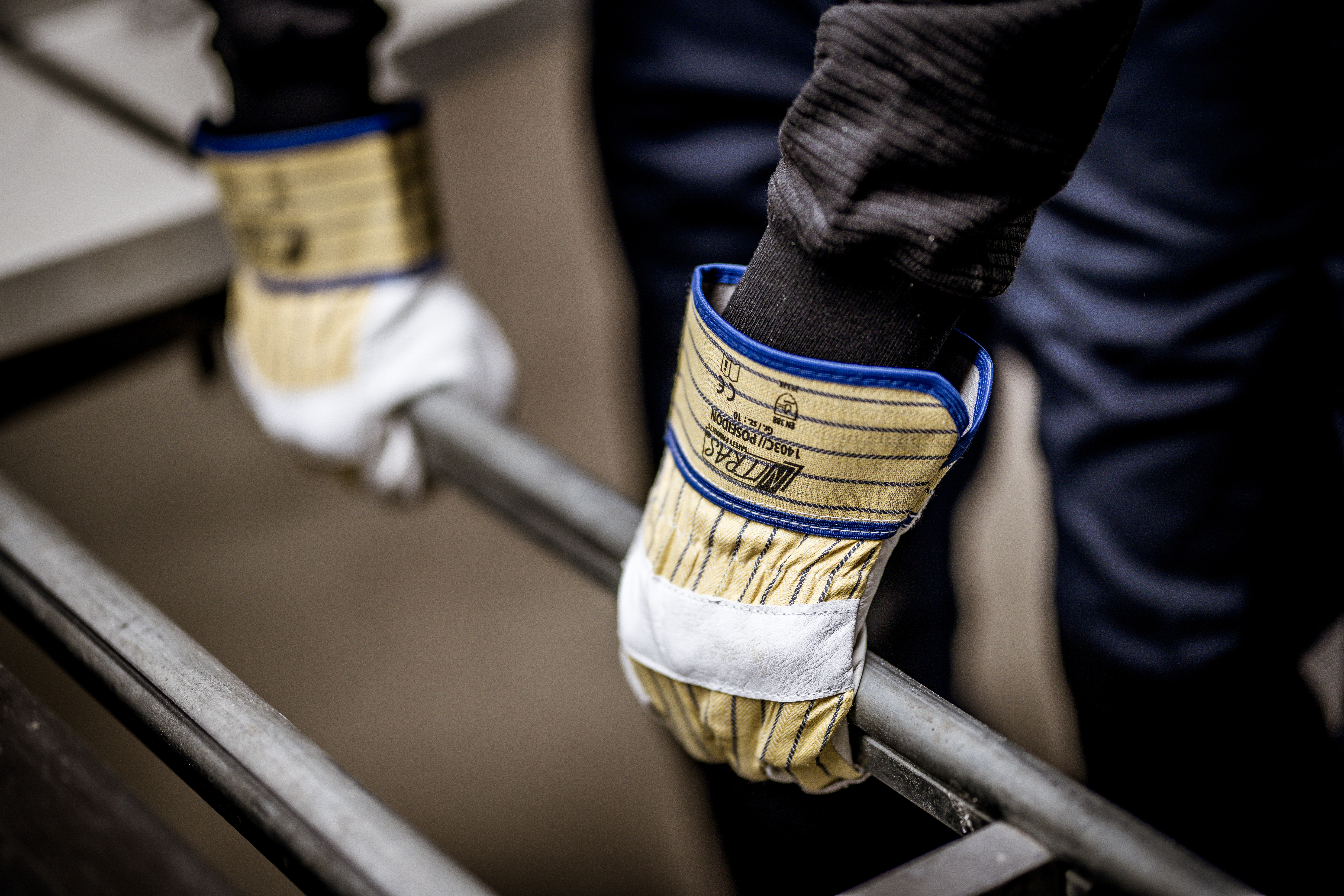 NITRAS POSEIDON, Rindvolllederhandschuhe, gelb / blau gestreift / grau, EN 388 Produktbild img2 L