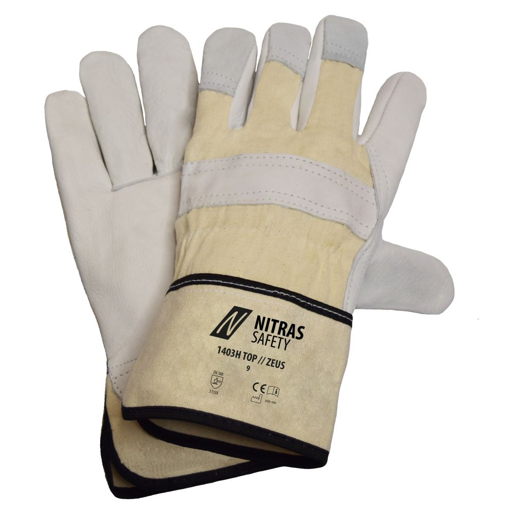 NITRAS ZEUS, Rindvolllederhandschuhe, naturfarben / grau, EN 388 Produktbild img1 L