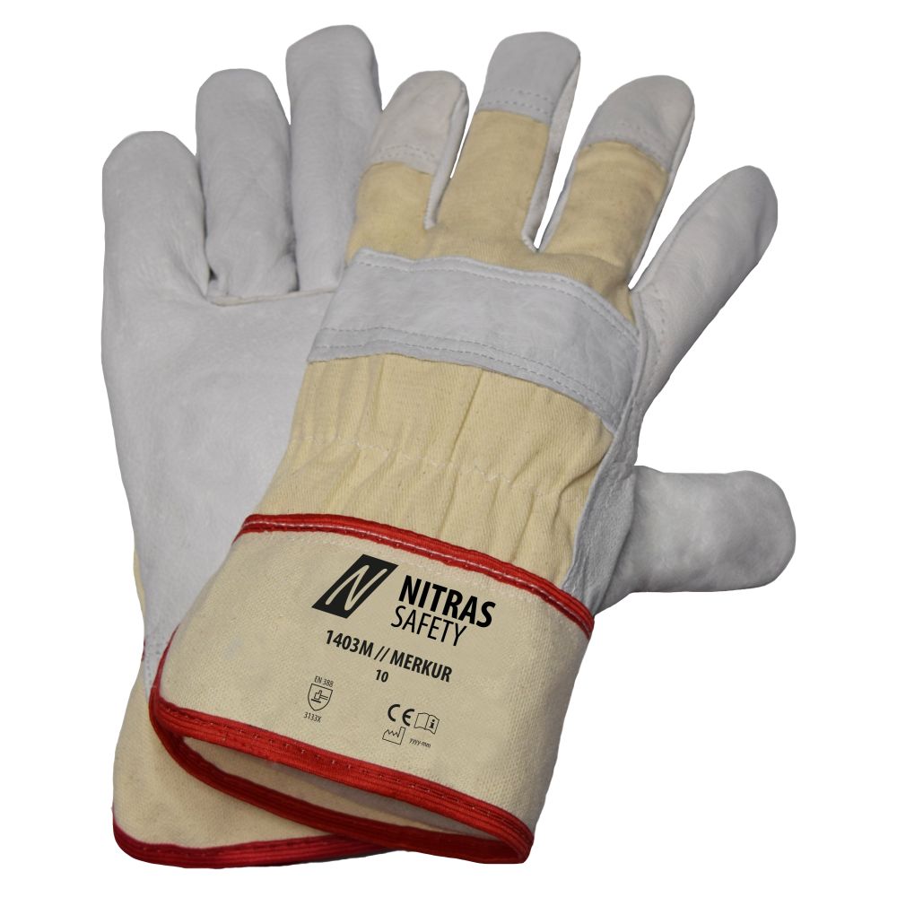NITRAS MERKUR, Rindvolllederhandschuhe, naturfarben / grau, EN 388 Produktbild img1 L