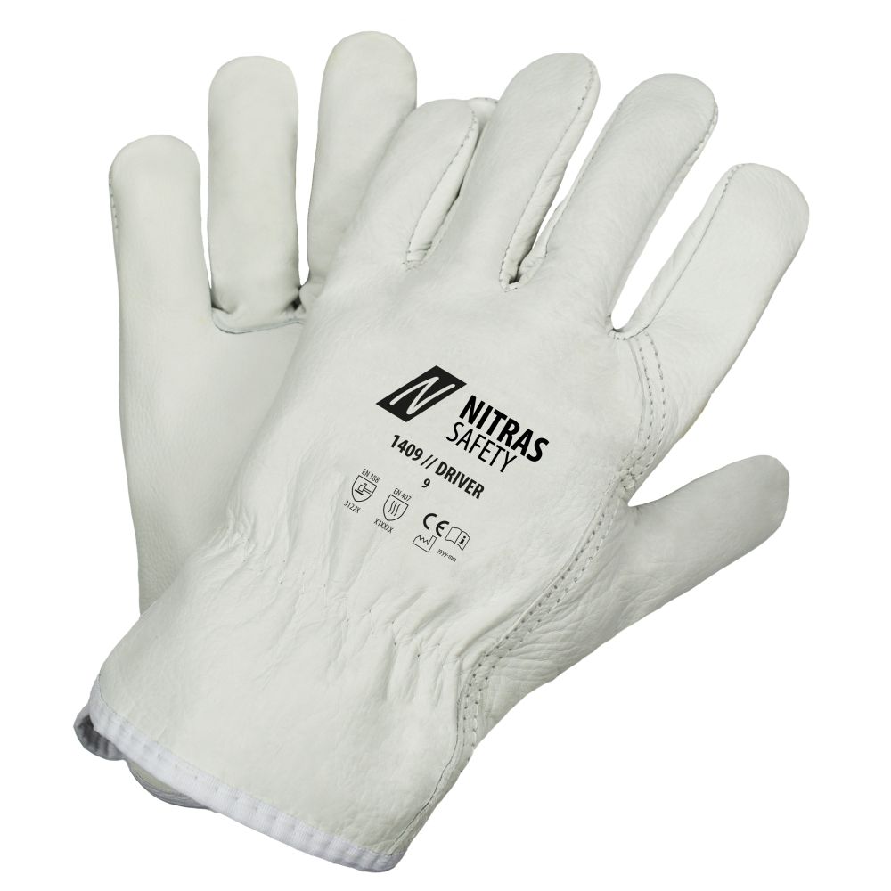 NITRAS DRIVER, Rindvolllederhandschuhe, grau, EN 388, EN 407 Produktbild img1 L