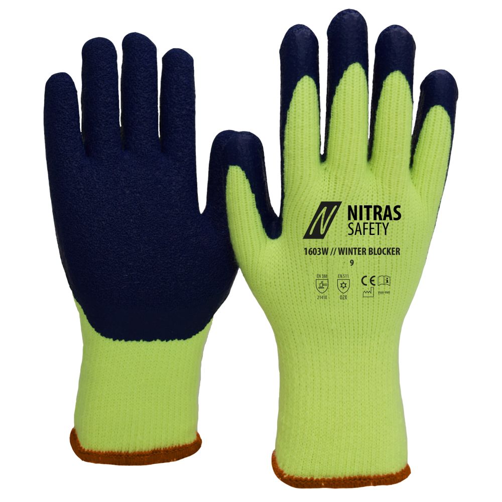NITRAS WINTER BLOCKER, Winterhandschuhe, neongelb / blau, EN 388, EN 511 Produktbild img1 L