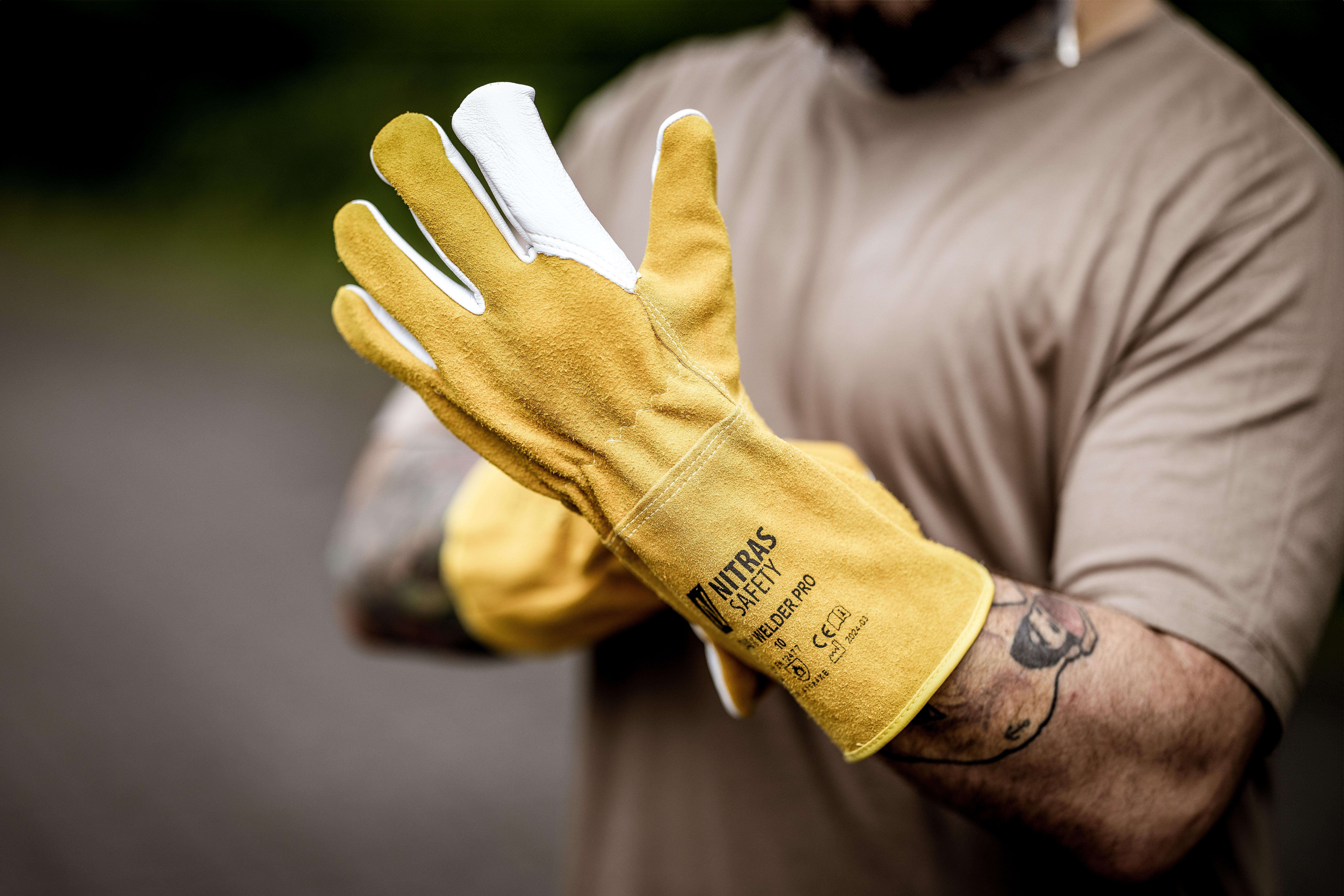 NITRAS WELDER PRO, Schweißerhandschuhe, ocker / grau, EN ISO 21420, EN 388, EN 12477 Produktbild img2 L