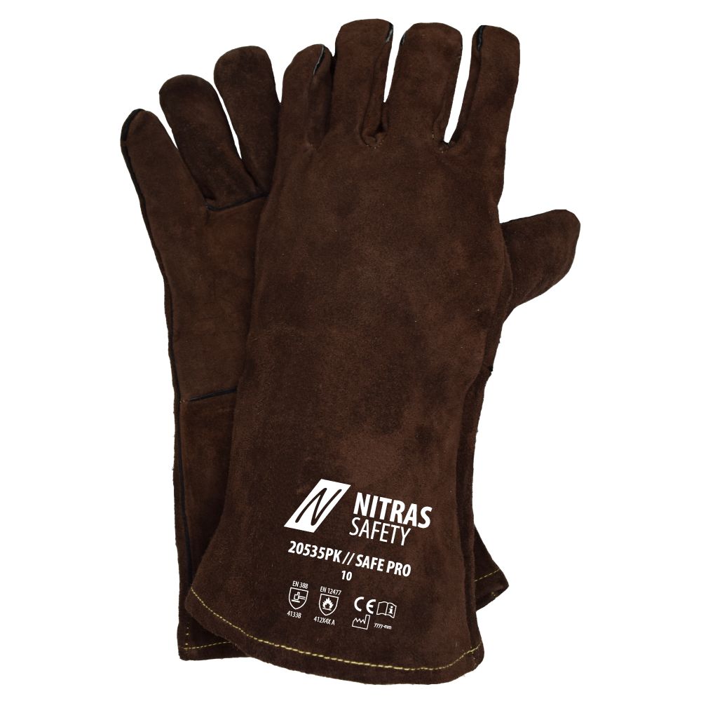 NITRAS SAFE PRO, Schweißerhandschuhe, braun, EN 388, EN 12477 Produktbild img1 L