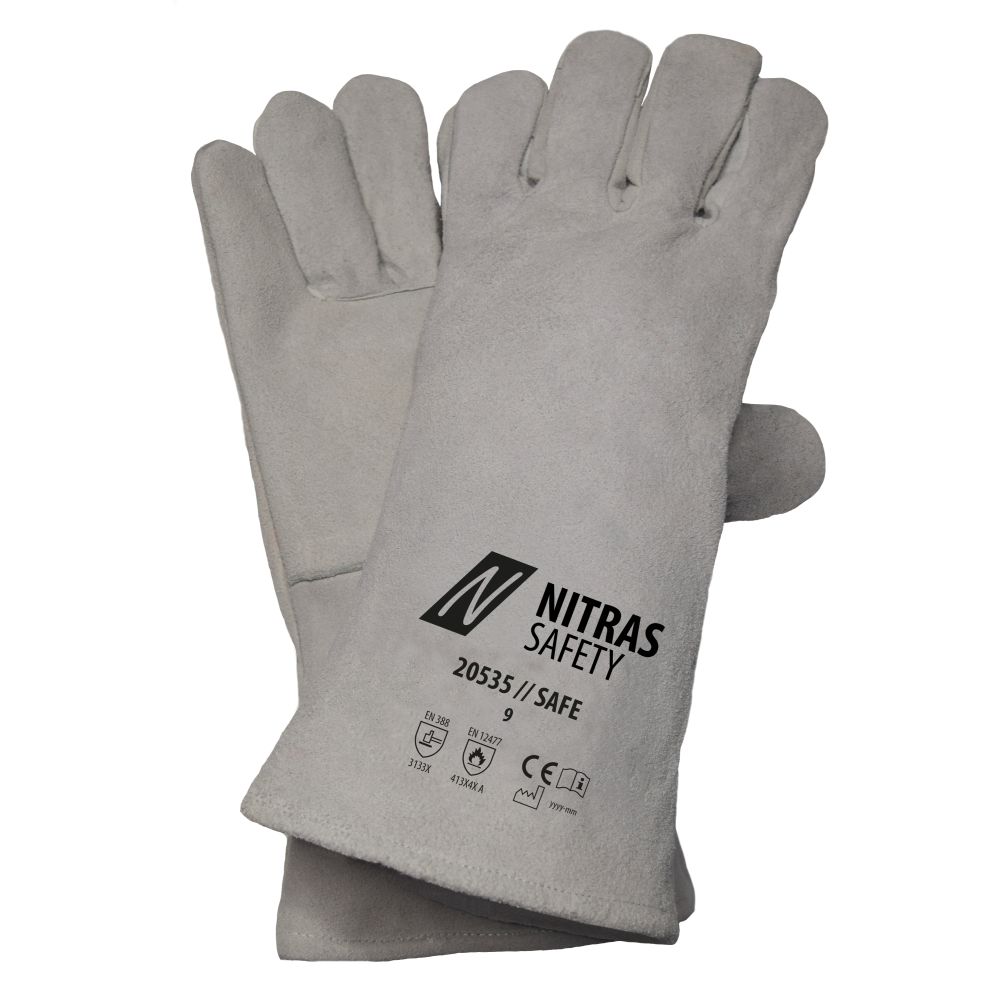 NITRAS SAFE, Schweißerhandschuhe, grau, EN ISO 21420, EN 388, EN 12477 Produktbild img1 L