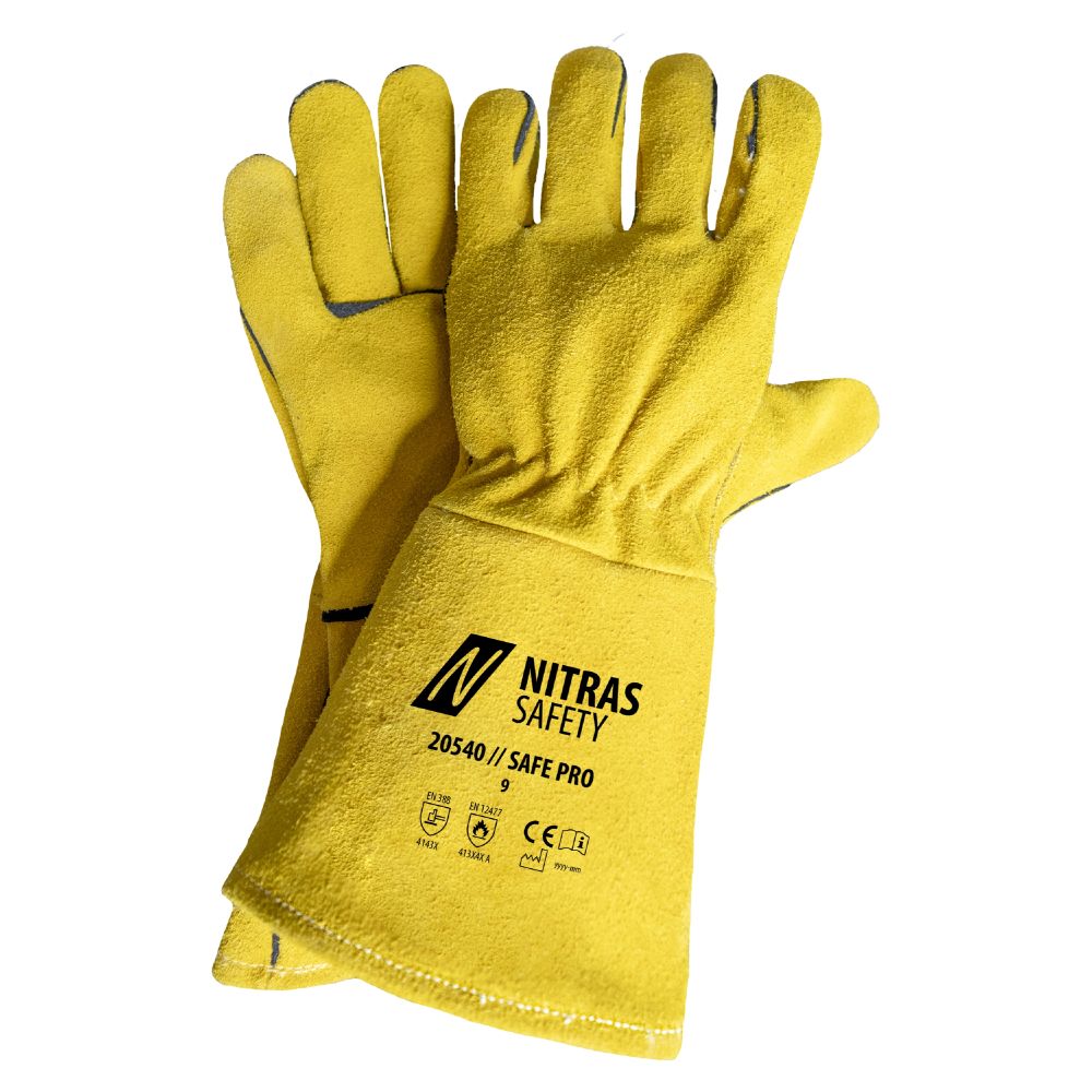NITRAS SAFE PRO, Schweißerhandschuhe, ocker, EN ISO 21420, EN 388, EN 12477 Produktbild img1 L