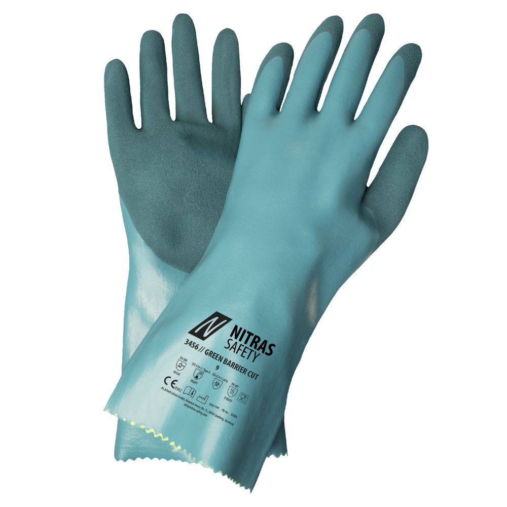 NITRAS GREEN BARRIER CUT D, Chemikalienschutzhandschuhe, petrol, EN 388, EN ISO 374, EN 407 Produktbild img1 L