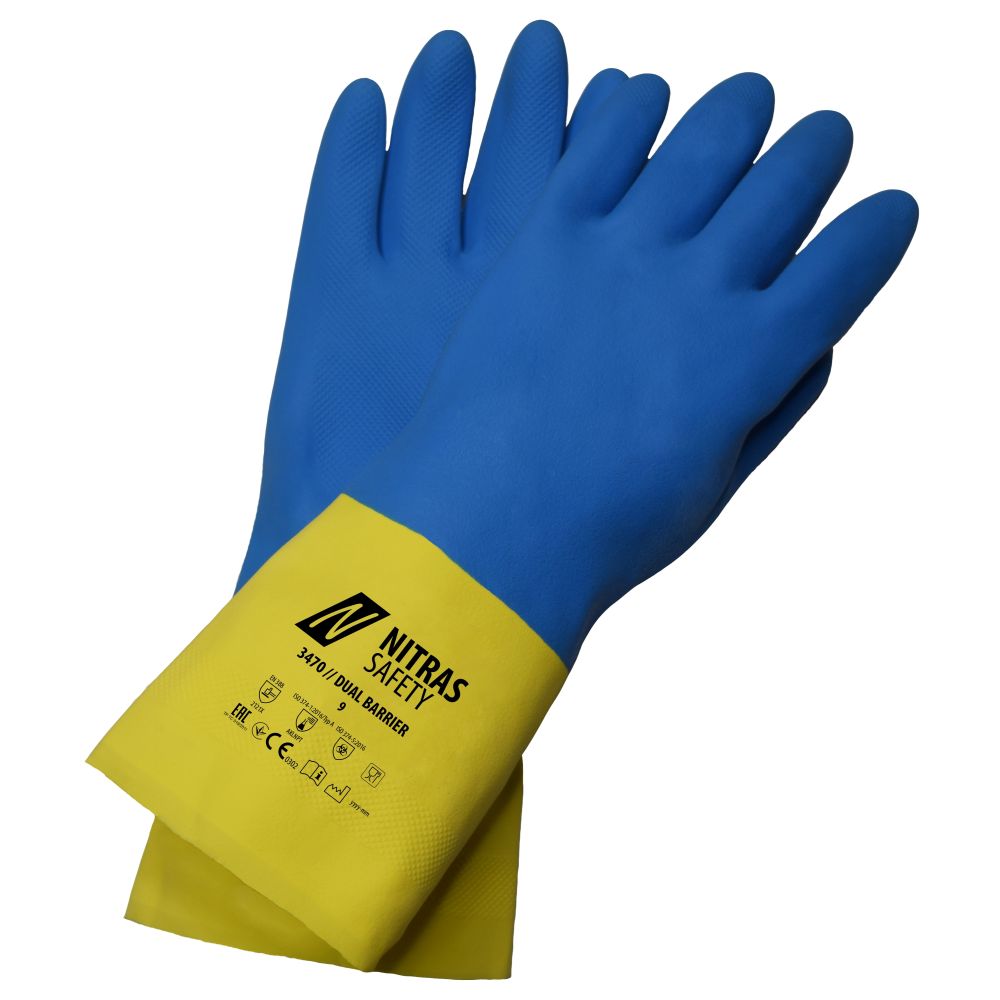 NITRAS DUAL BARRIER, Chemikalienschutzhandschuhe, gelb / blau, EN 388, EN ISO 374 Produktbild img1 L
