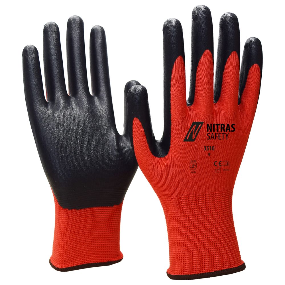 NITRAS Nylonhandschuhe, rot / schwarz, EN 388 Produktbild img1 L