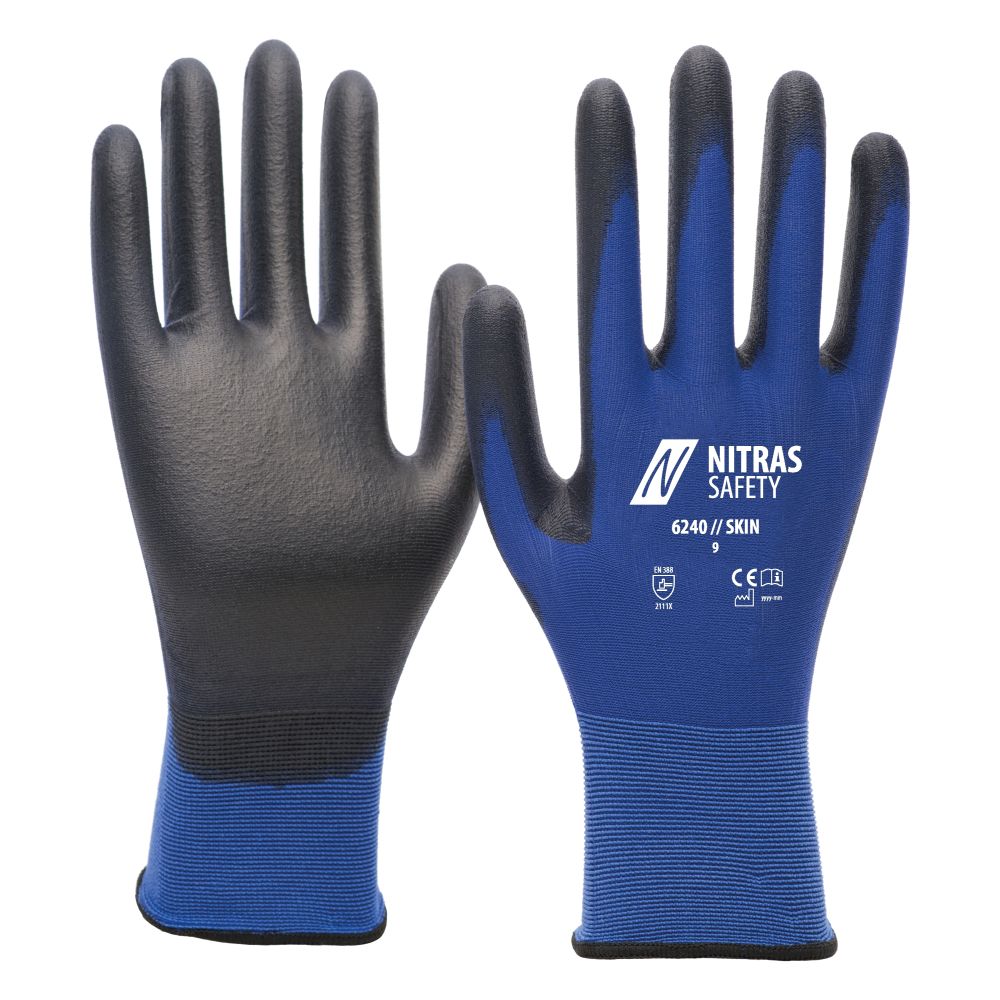 NITRAS SKIN, Nylonhandschuhe, blau / schwarz, EN 388 Produktbild img1 L