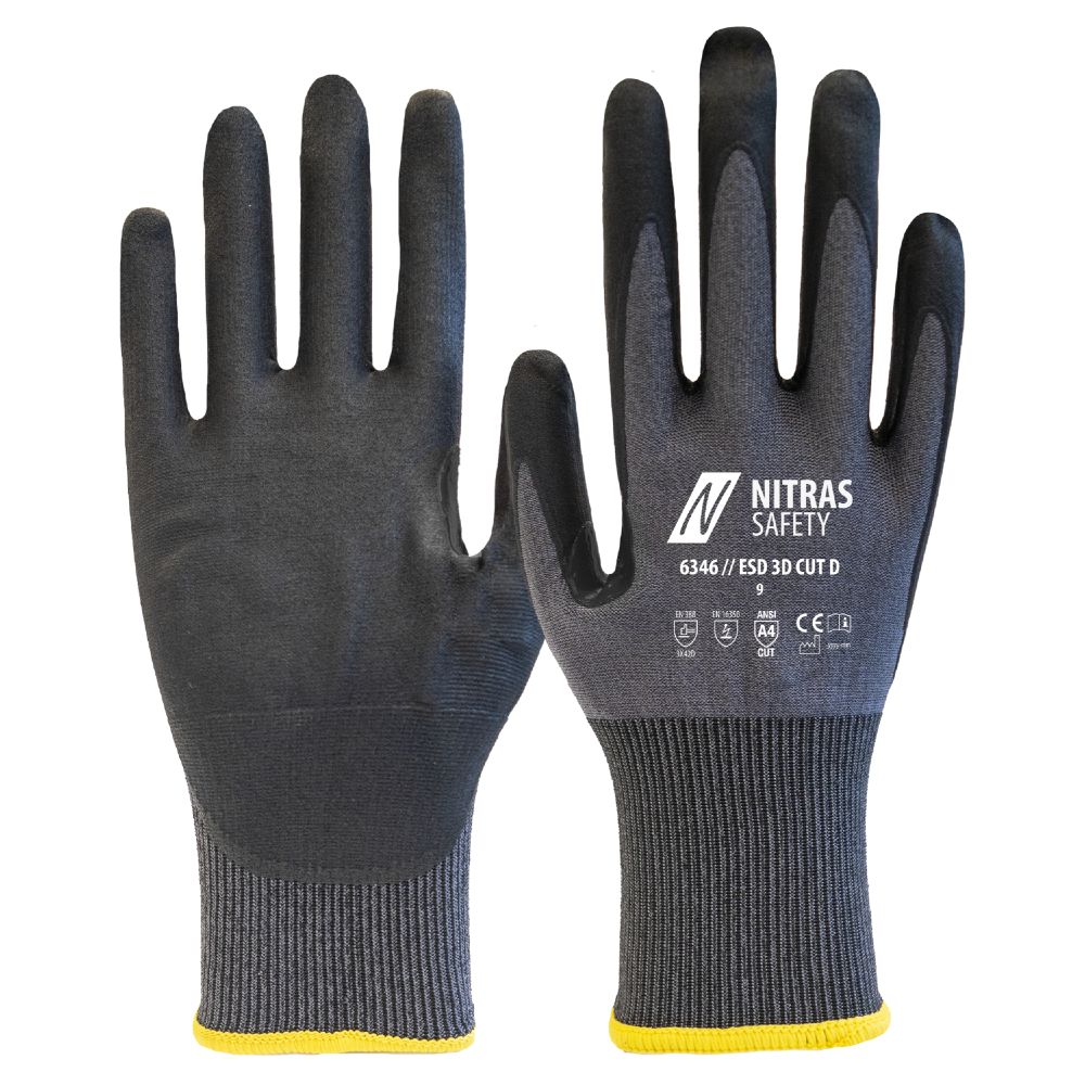 NITRAS ESD 3D CUT D, Schnittschutzhandschuhe, grau / schwarz, EN 388, EN 407, OEKO-TEX Produktbild img1 L