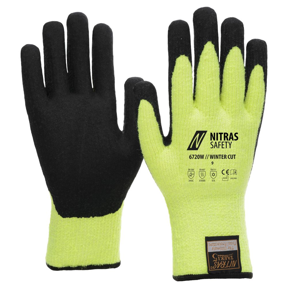 NITRAS WINTER CUT C, Schnittschutzhandschuhe, neongelb / schwarz, EN 388, EN 407, EN 511 Produktbild img1 L
