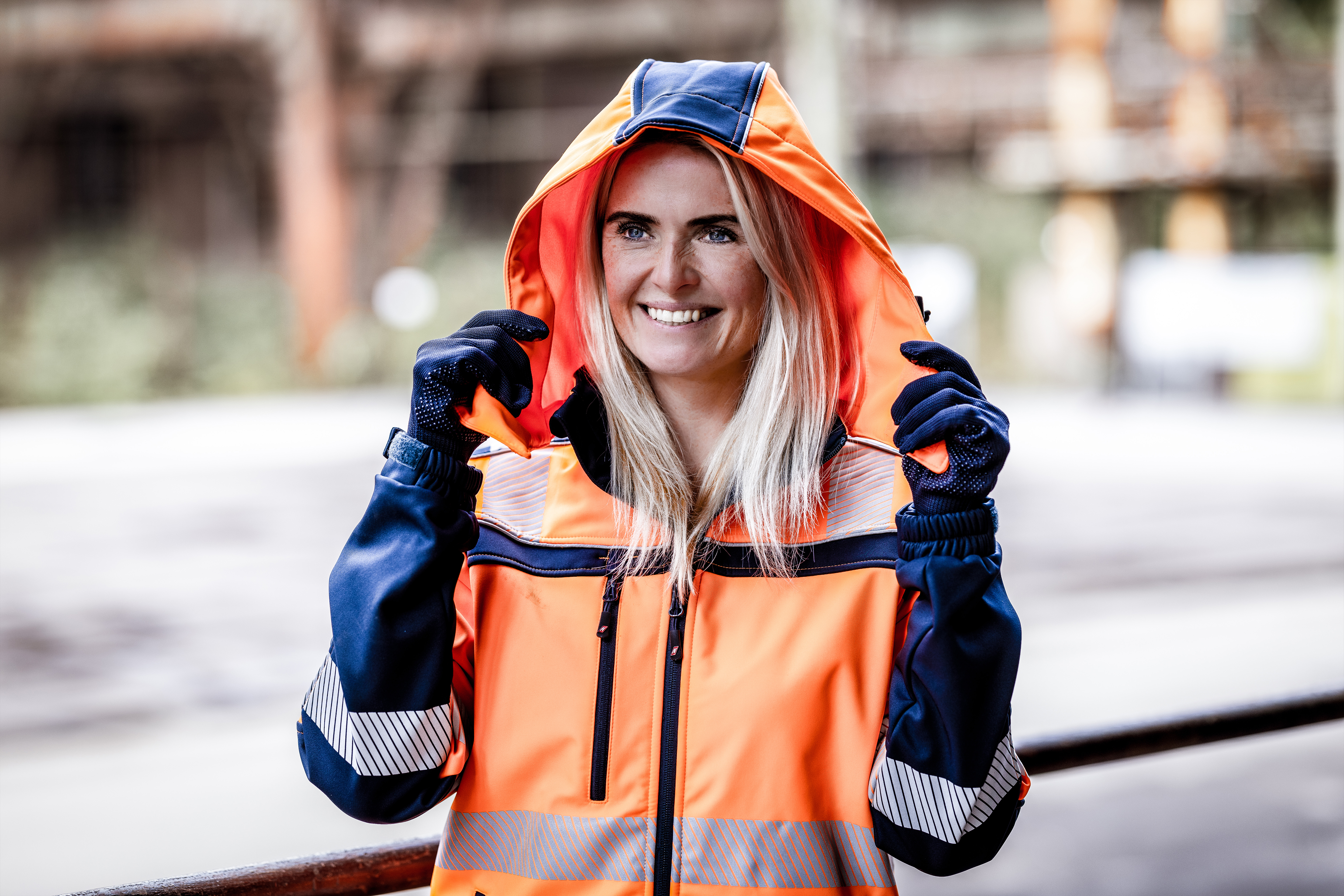 NITRAS abnehmbare Kapuze, neonorange / marineblau, OEKO-TEX Produktbild img3 L