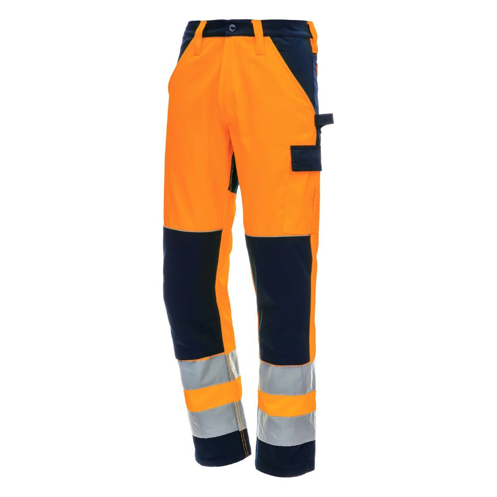 NITRAS MOTION TEX VIZ, lange Warn-Arbeitshose, neonorange / marineblau, EN ISO 13688, EN ISO 20471, OEKO-TEX Produktbild img1 L