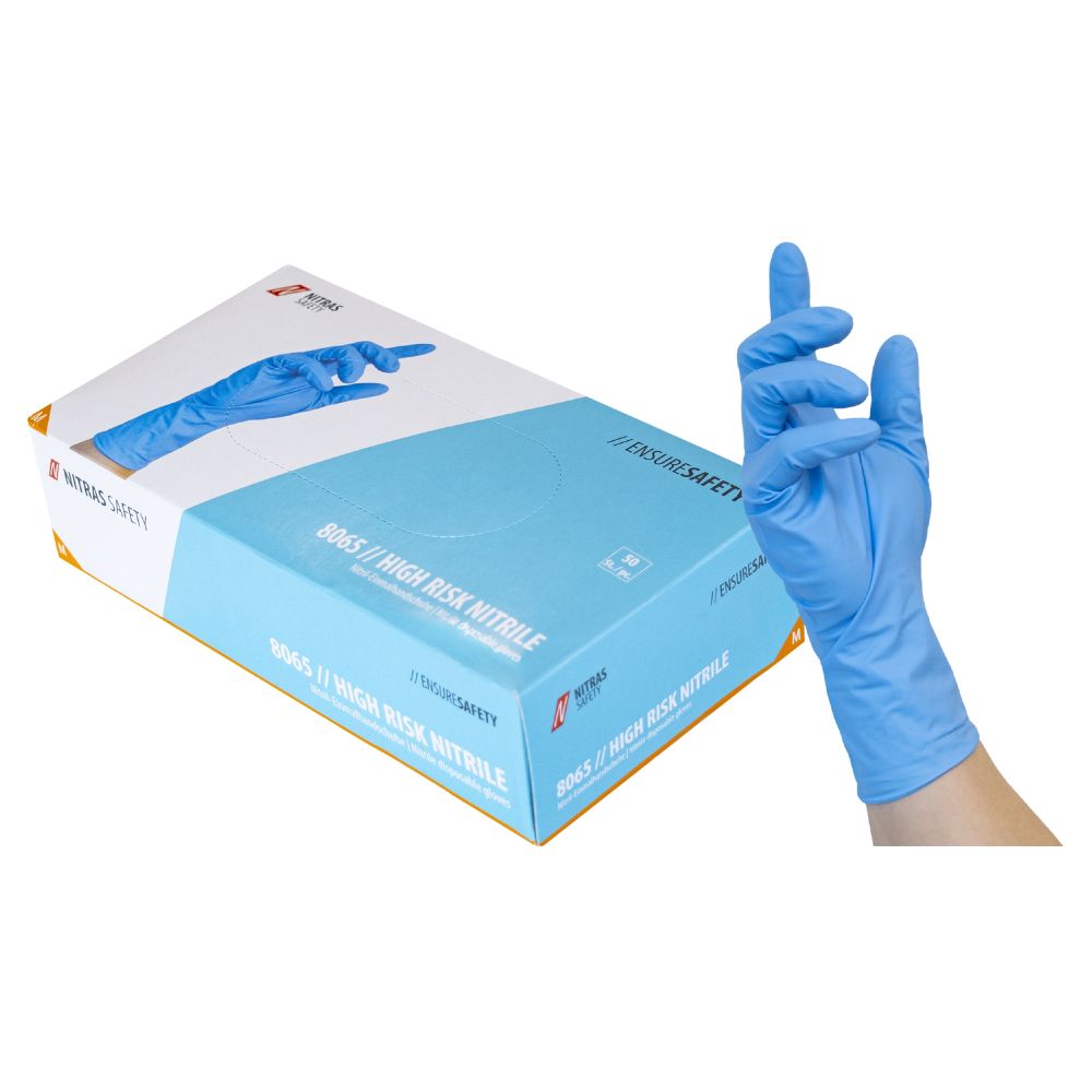 NITRAS HIGH RISK NITRILE, Nitril-Einmalhandschuhe, blau, EN ISO 374, EN 388, Box à 50 Stück (Gr. 2XL - Box à 45 Stück) Produktbild img1 L