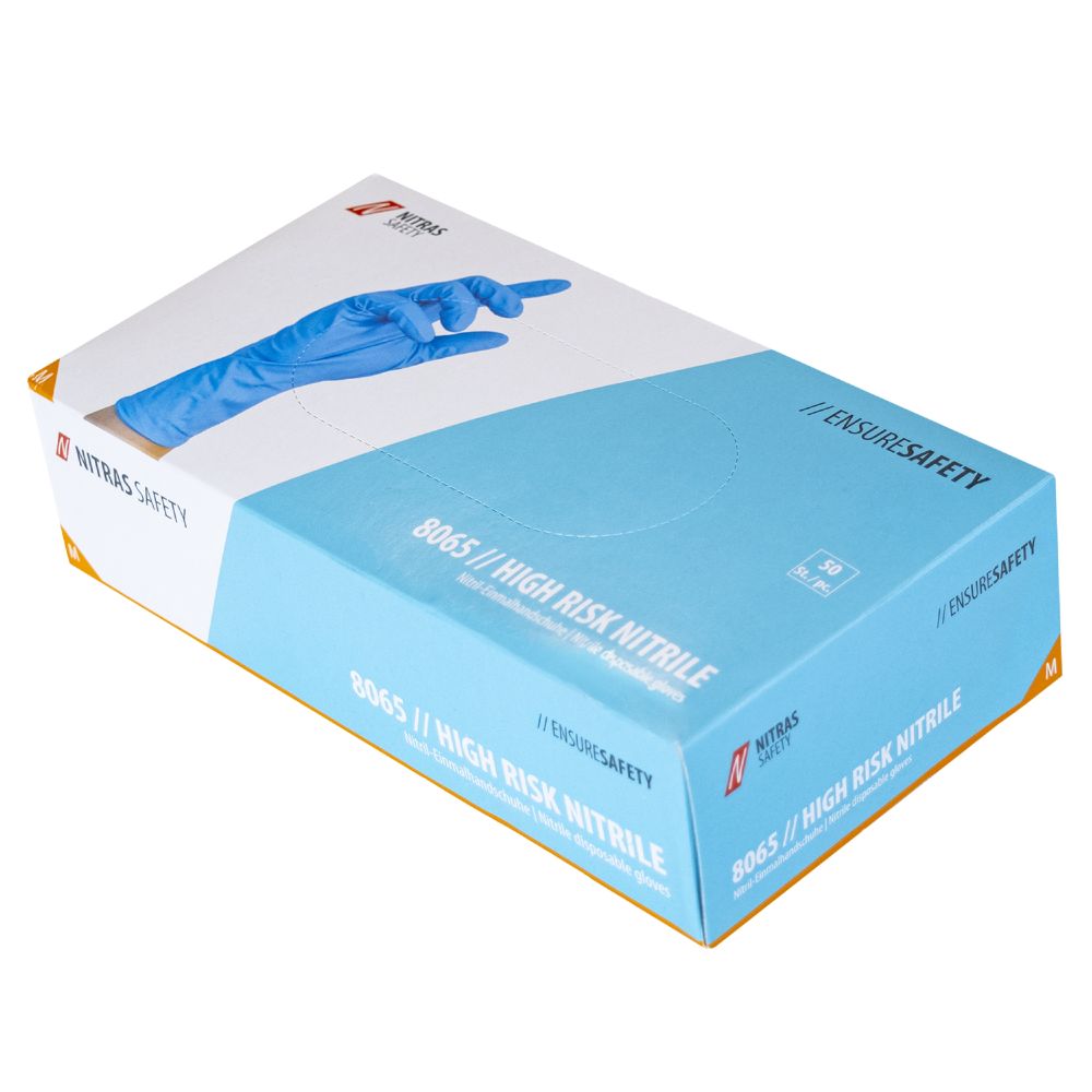 NITRAS HIGH RISK NITRILE, Nitril-Einmalhandschuhe, blau, EN ISO 374, EN 388, Box à 50 Stück (Gr. 2XL - Box à 45 Stück) Produktbild img3 L
