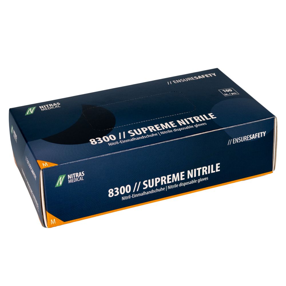NITRAS SUPREME NITRILE, Nitril-Einmalhandschuhe, blau, EN ISO 374, Box à 100 Stück Produktbild img3 L