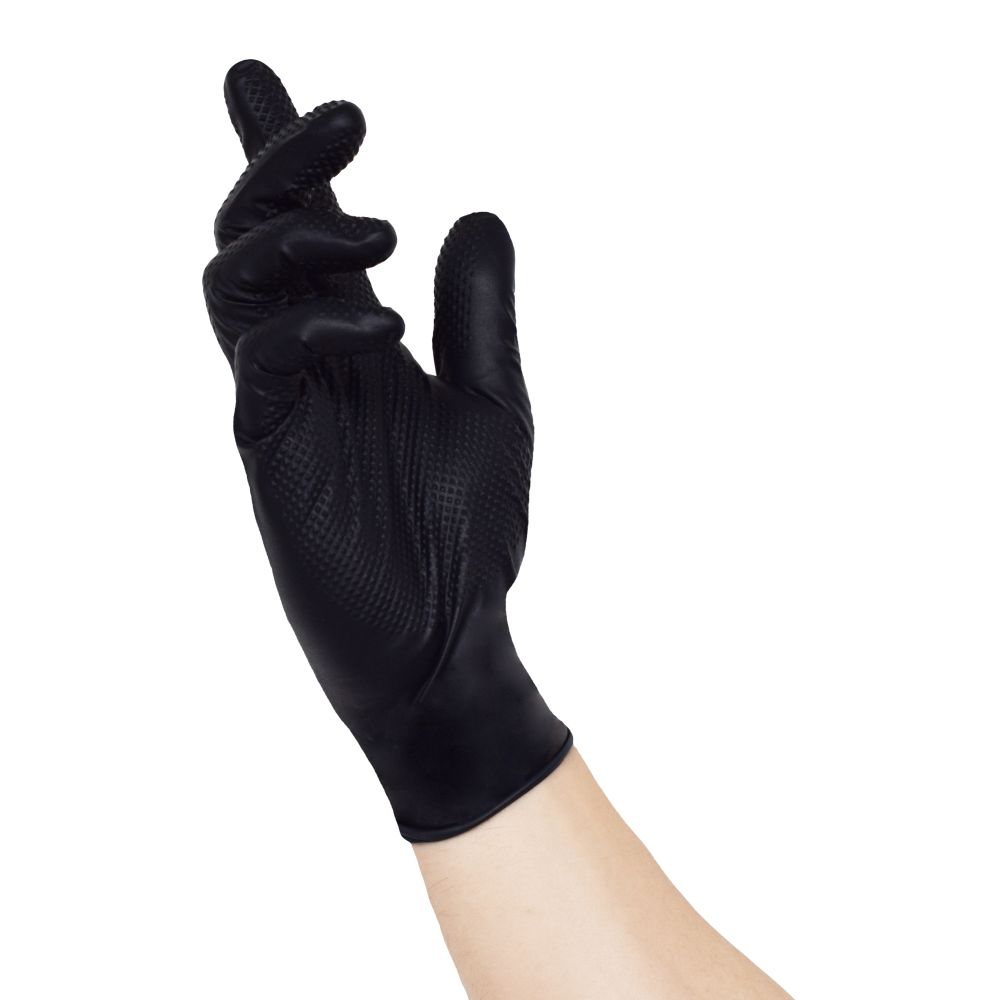 NITRAS TOUGH GRIP N, Nitril-Einmalhandschuhe, schwarz, EN ISO 374, Box à 50 Stück Produktbild img2 L