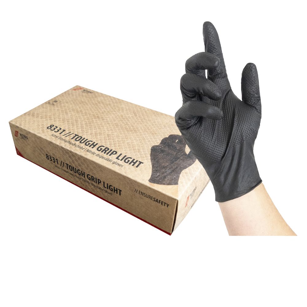 NITRAS TOUGH GRIP LIGHT, Nitril-Einmalhandschuhe, schwarz, EN ISO 374, Box à 50 Stück Produktbild img1 L