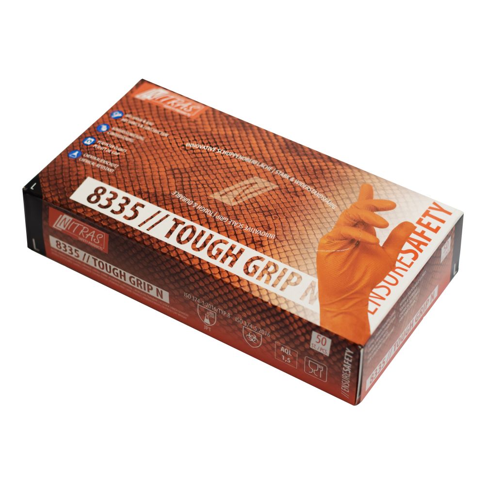 NITRAS TOUGH GRIP N, Nitril-Einmalhandschuhe, orange, EN ISO 374, Box à 50 Stück Produktbild img3 L