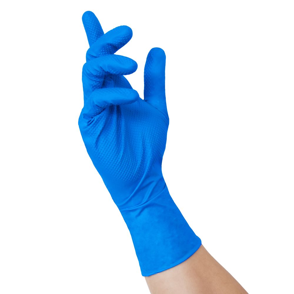 NITRAS TOUGH GRIP N 300, Nitril-Einmalhandschuhe, blau, EN ISO 374, Box à 50 Stück Produktbild img2 L