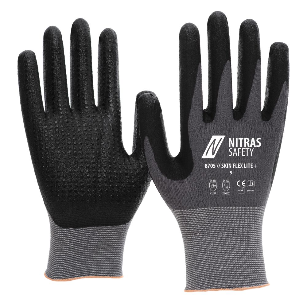 NITRAS SKIN FLEX LITE+, Montagehandschuhe, grau / schwarz, EN ISO 21420, EN 388, EN 407, OEKO-TEX Produktbild img1 L