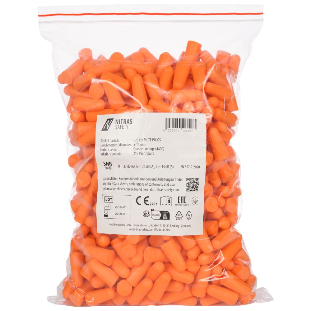 NITRAS MUTE PLUGS, Gehörschutzstöpsel, orange, EN 352-2, 250 Paar / Polybeutel Produktbild img2 L