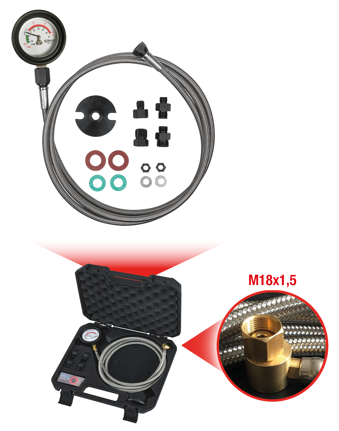 KS Tools Auspuff-Abgasdruck-Prüfgerät -1 bis +3 bar Produktbild img1 L