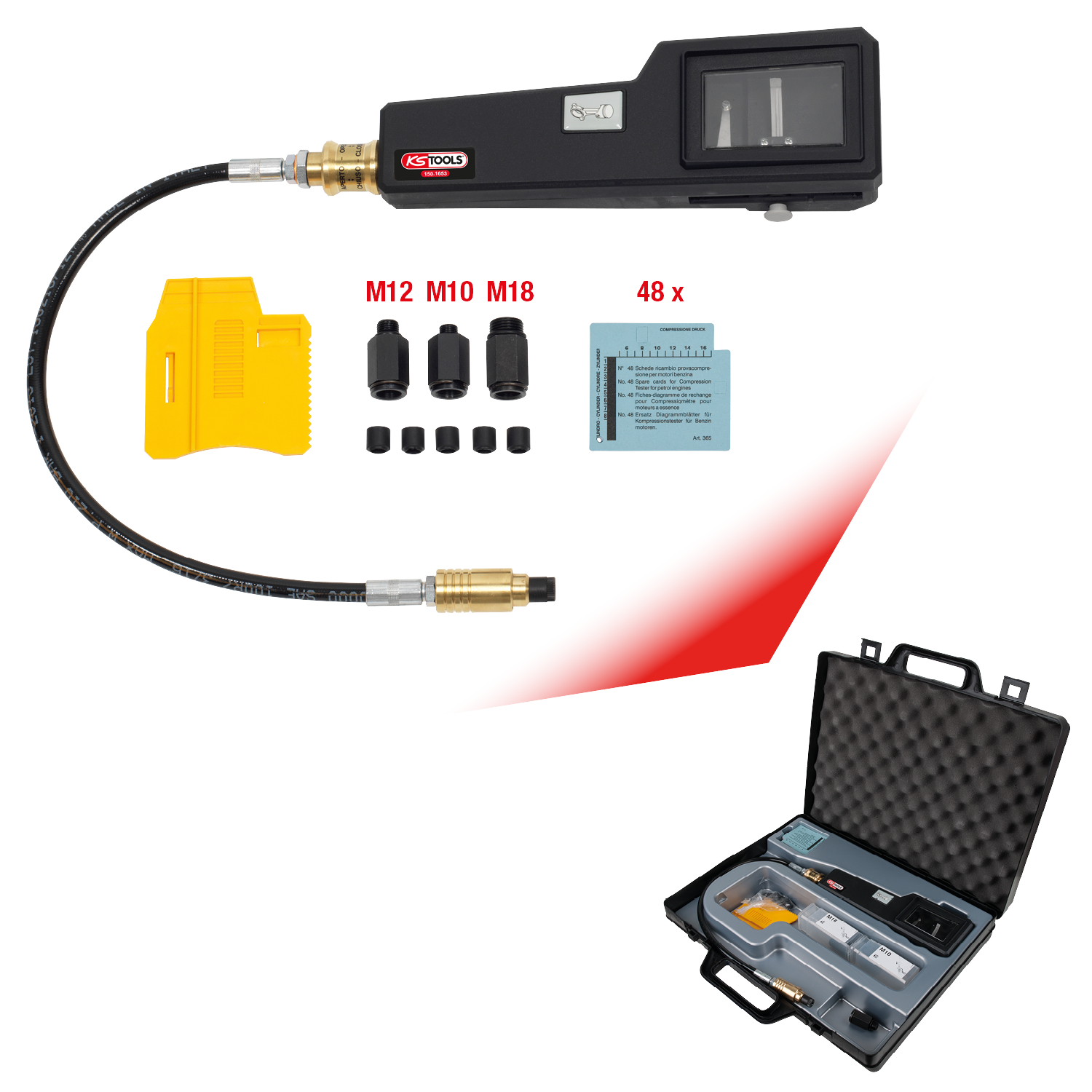 KS Tools Kompressions-Druckprüfgerät für Benzinmotoren mit Diagrammschreiber, 58-tlg Produktbild img1 L