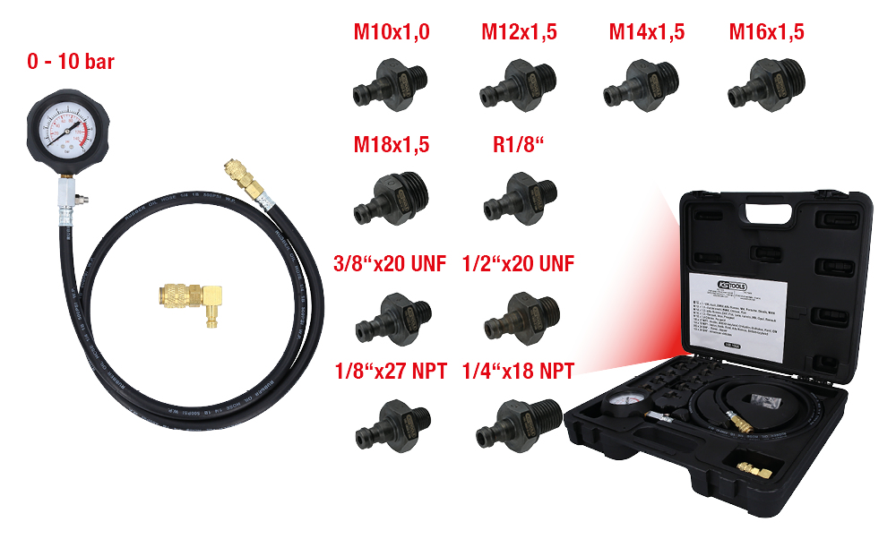 KS Tools Öldruck-Prüfgerät, 12-tlg, 0-10bar Produktbild img1 L