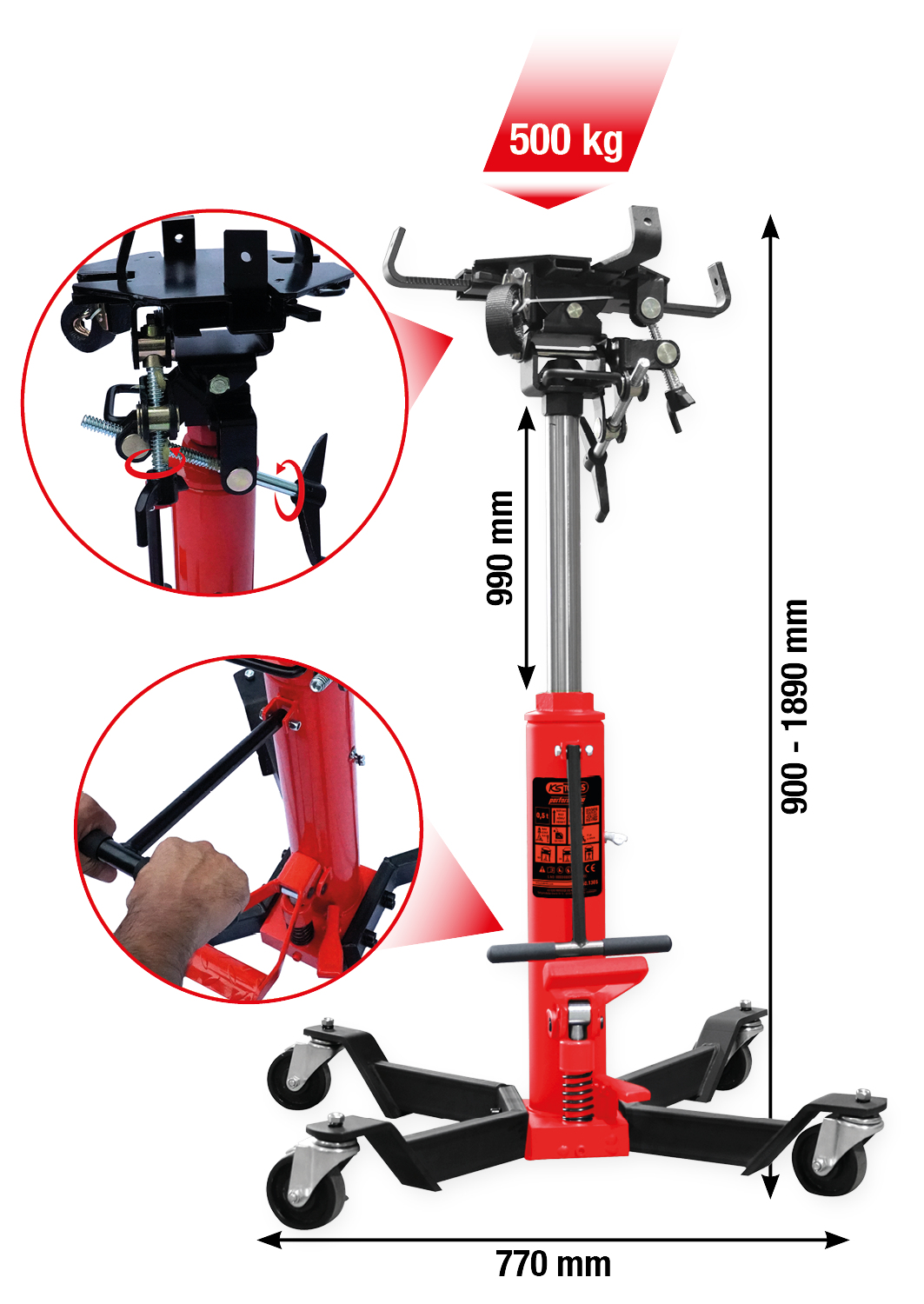 KS Tools performance Hydraulik-Getriebeheber mit Tisch, 500 kg Produktbild img1 L