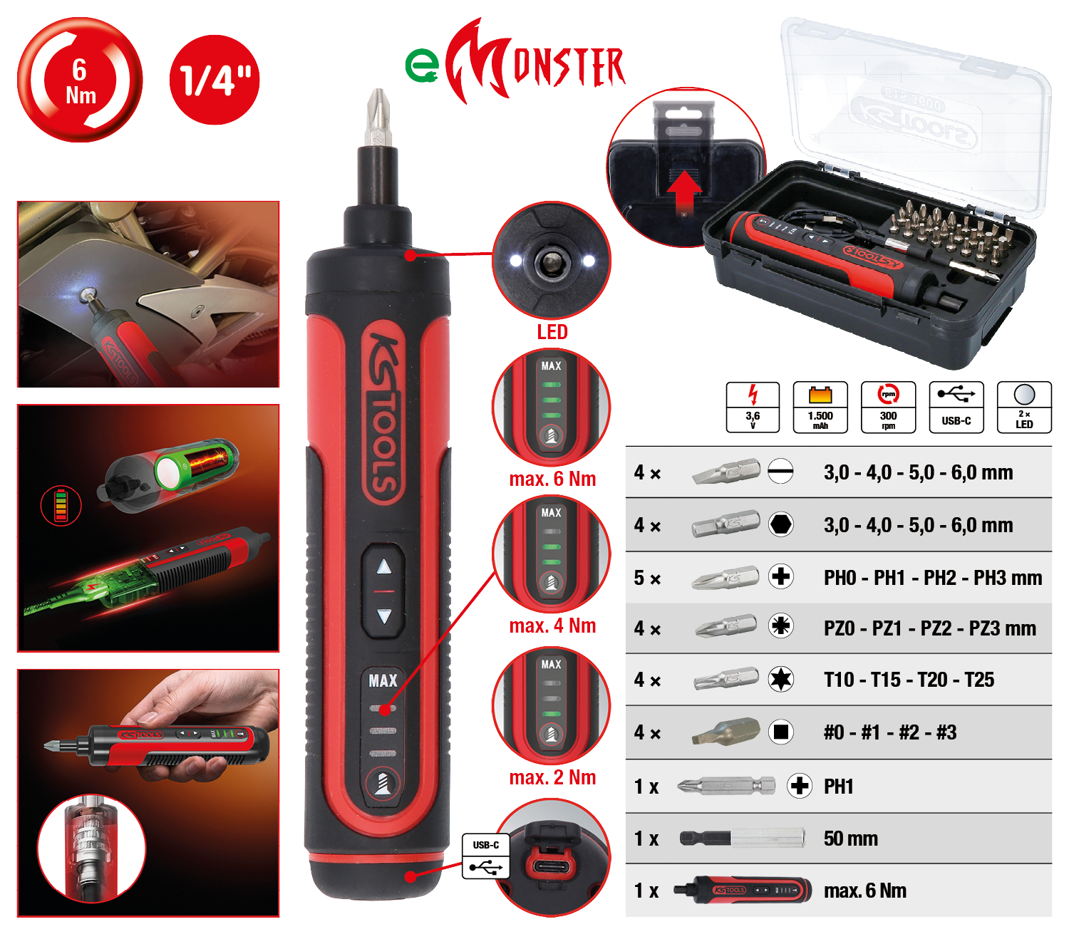 KS Tools eMONSTER 1/4" Akku-Bit-Stabschrauber-Satz, 27-tlg Produktbild img1 L