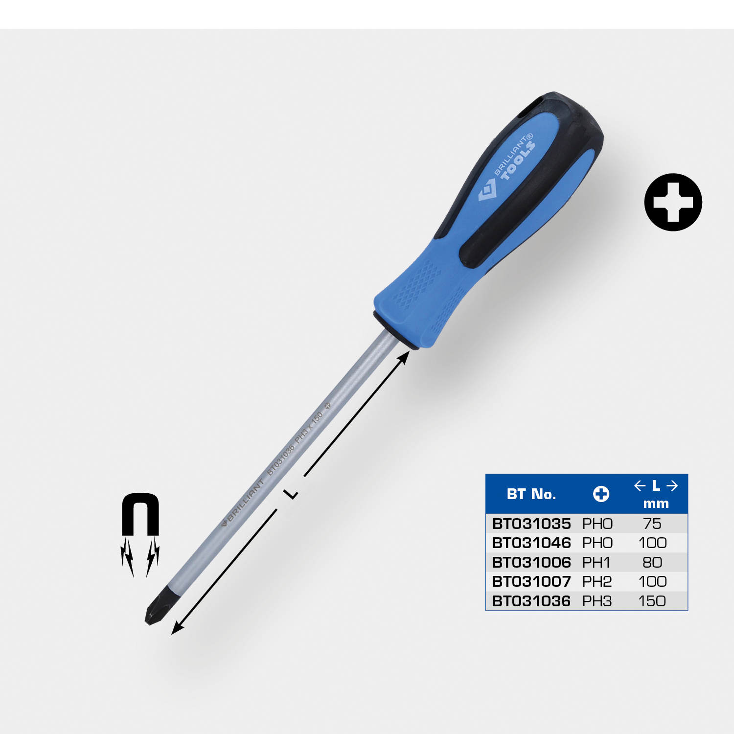 BRILLIANT TOOLS Schraubendreher Kreuzschlitz, PH2 x 100 mm Produktbild img1 L