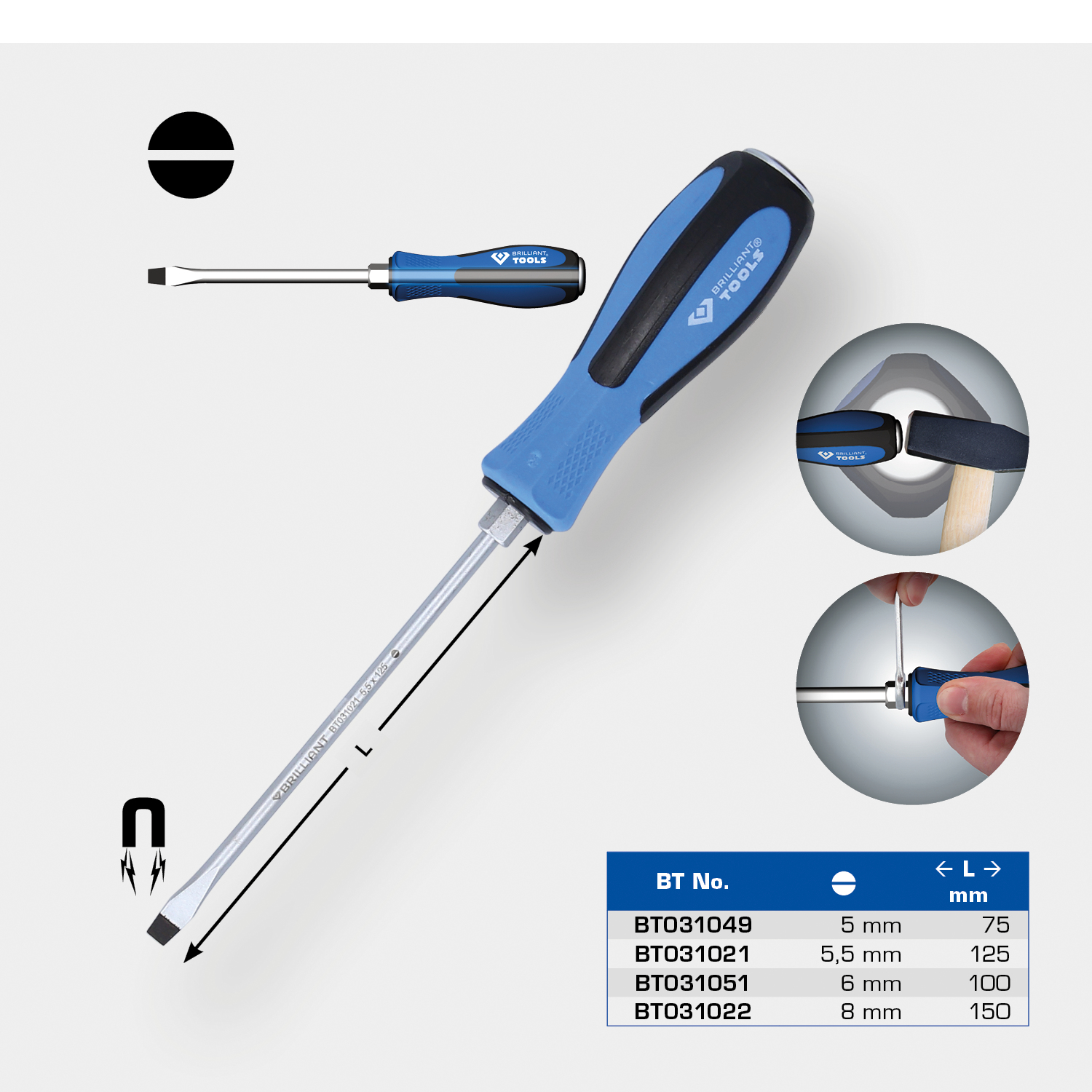 BRILLIANT TOOLS Schraubendreher Schlitz mit Schlagkappe, 5,5 x 125 mm Produktbild img1 L