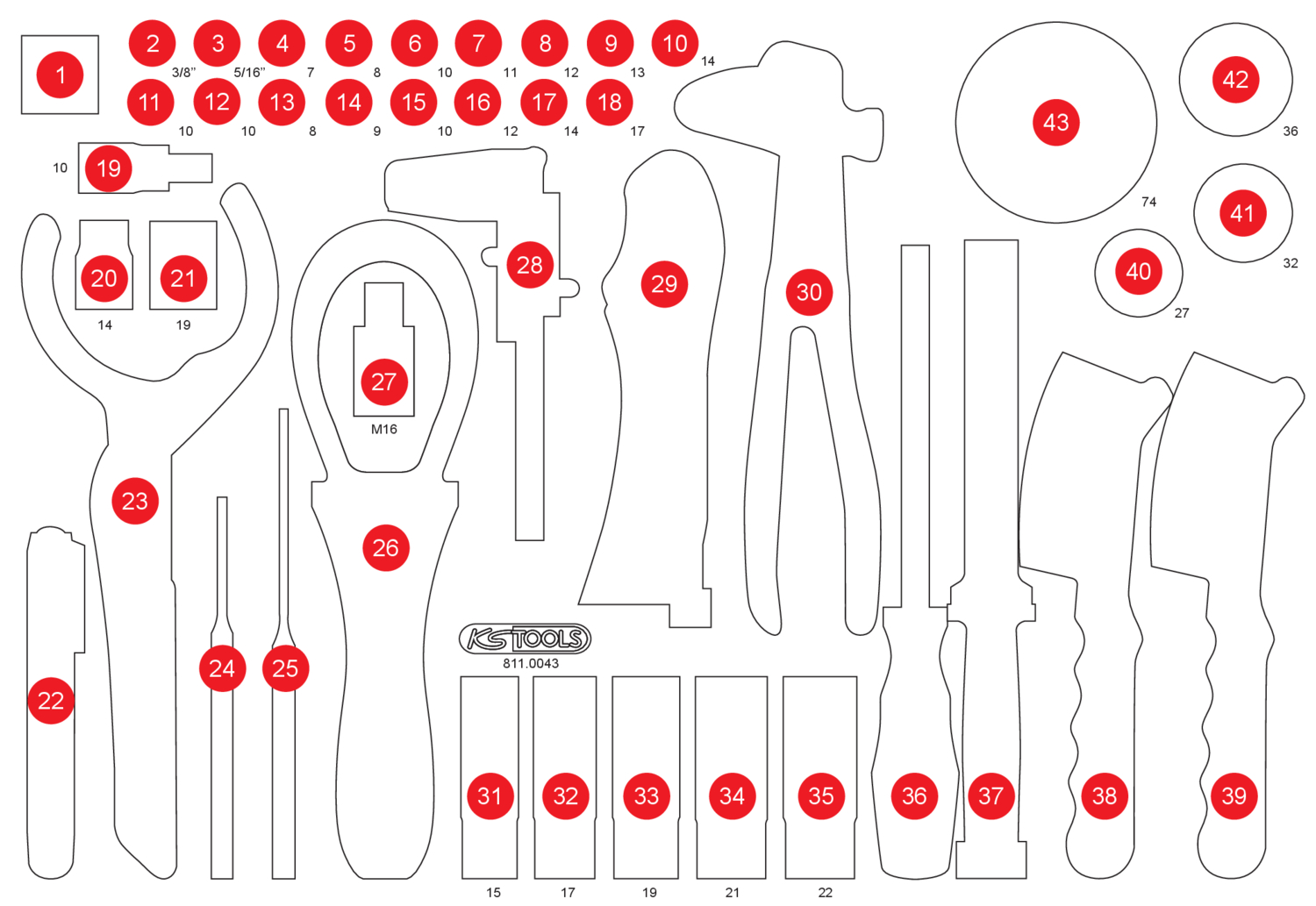KS Tools Leere Schaumstoffeinlage zu 811.0043 Produktbild img1 L