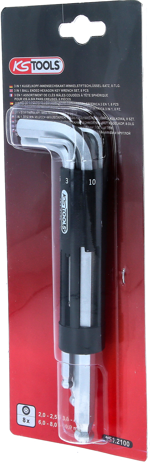 KS Tools 3 in 1 Innen6kant-Winkelstiftschlüssel-Satz,8-tlg lang, Kugelkopf Produktbild img4 L