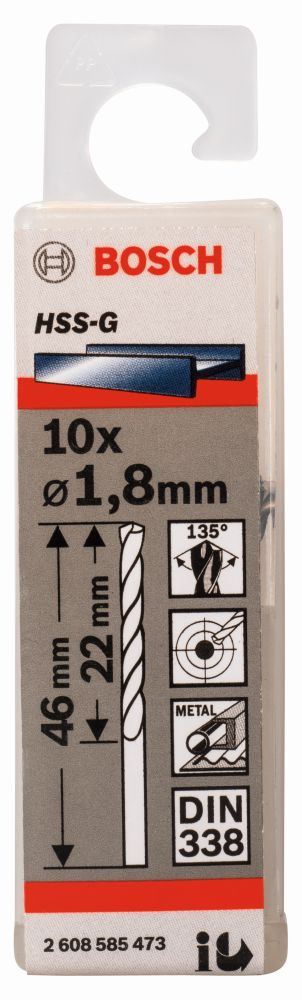 Bosch PRO Metal HSS-G Spiralbohrer, 1,8&nbsp;x&nbsp;22&nbsp;x&nbsp;46&nbsp;mm, 10-tlg. Produktbild img1 L
