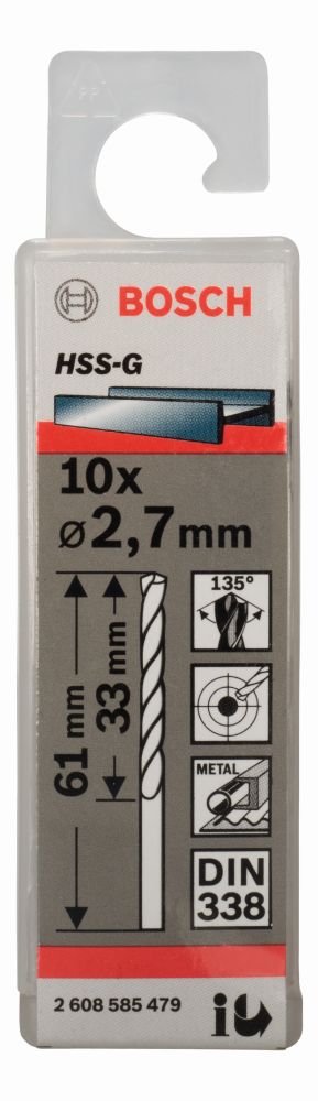 Bosch PRO Metal HSS-G Spiralbohrer, 2,7&nbsp;x&nbsp;33&nbsp;x&nbsp;61&nbsp;mm, 10-tlg. Produktbild img1 L