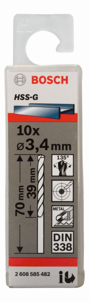 Bosch PRO Metal HSS-G Spiralbohrer, 3,4 x 39 x 70 mm, 10-tlg. Produktbild img1 L
