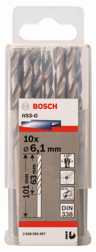 Bosch PRO Metal HSS-G Spiralbohrer, 6,1 x 63 x 101 mm, 10-tlg. Produktbild img1 L