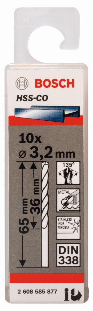 Bosch PRO Stainless Steel HSS-Co Spiralbohrer, 3,2&nbsp;x&nbsp;36&nbsp;x 65&nbsp;mm, 10-tlg. Produktbild img1 L