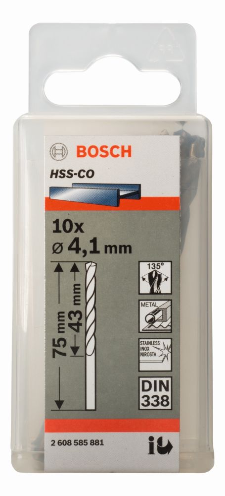 Bosch PRO Stainless Steel HSS-Co Spiralbohrer, 4,1 x 43 x 75 mm, 10-tlg. Produktbild img1 L