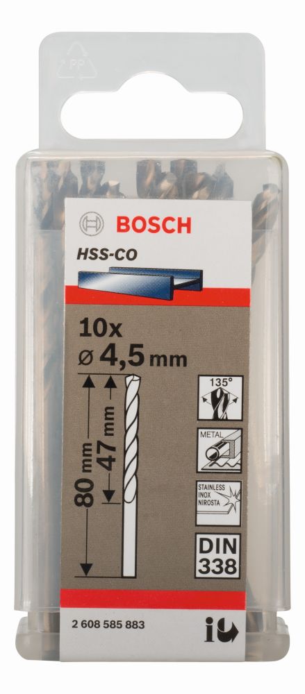 Bosch PRO Stainless Steel HSS-Co Spiralbohrer, 4,5 x 47 x 80 mm, 10-tlg. Produktbild img1 L