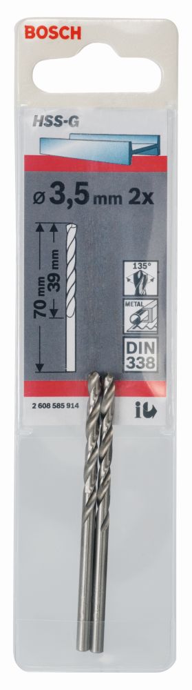 Bosch Metallbohrer HSS-G, DIN 338, 3,5 x 39 x 70 mm, 2er-Pack Produktbild img1 L