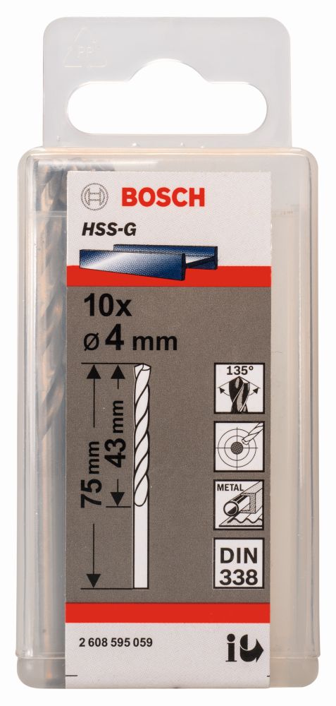 Bosch PRO Metal HSS-G Spiralbohrer, 4&nbsp;x&nbsp;43&nbsp;x&nbsp;75&nbsp;mm, 10-tlg. Produktbild img1 L