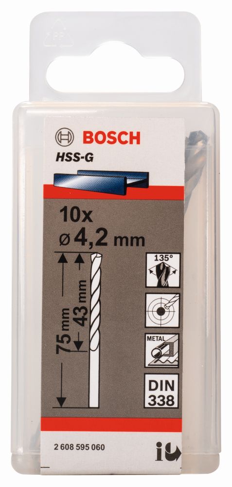 Bosch PRO Metal HSS-G Spiralbohrer, 4,2 x 43 x 75 mm, 10-tlg. Produktbild img1 L