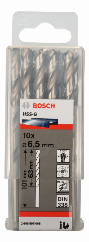 Bosch PRO Metal HSS-G Spiralbohrer, 6,5 x 63 x 101 mm, 10-tlg. Produktbild img1 L