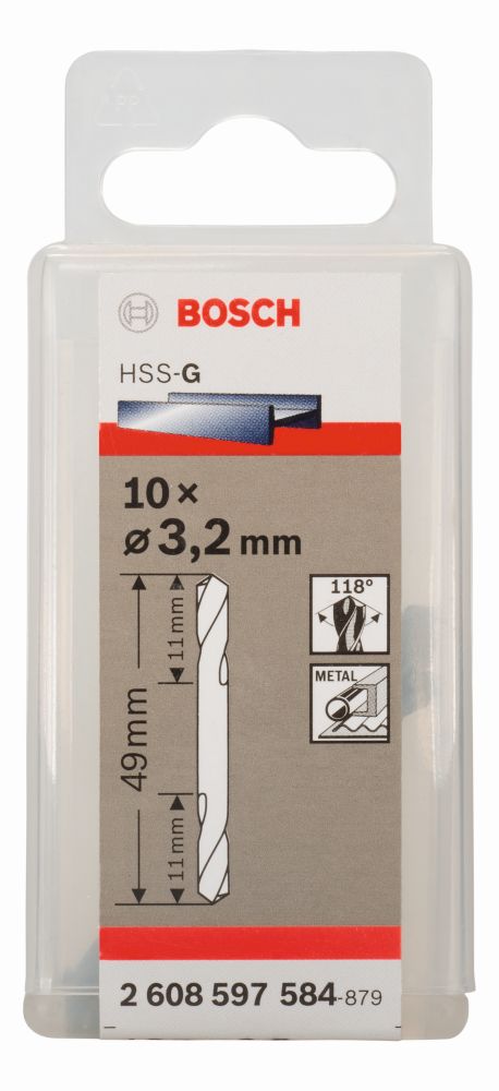 Bosch PRO Metal HSS-G Spiralbohrer mit Doppelklinge, 3,2 x 11 x 49&nbsp;mm, 10-tlg. Produktbild img1 L